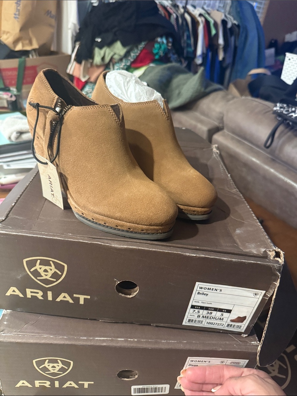 Ariat Chestnut Suede Ankle Booties with Side Zip
